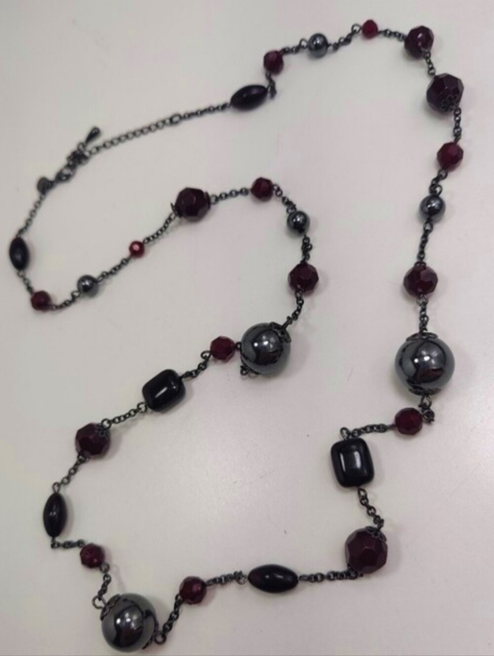 Lia Sophia Claret Genuine Hematite Long Burgundy Resin Bead Necklace